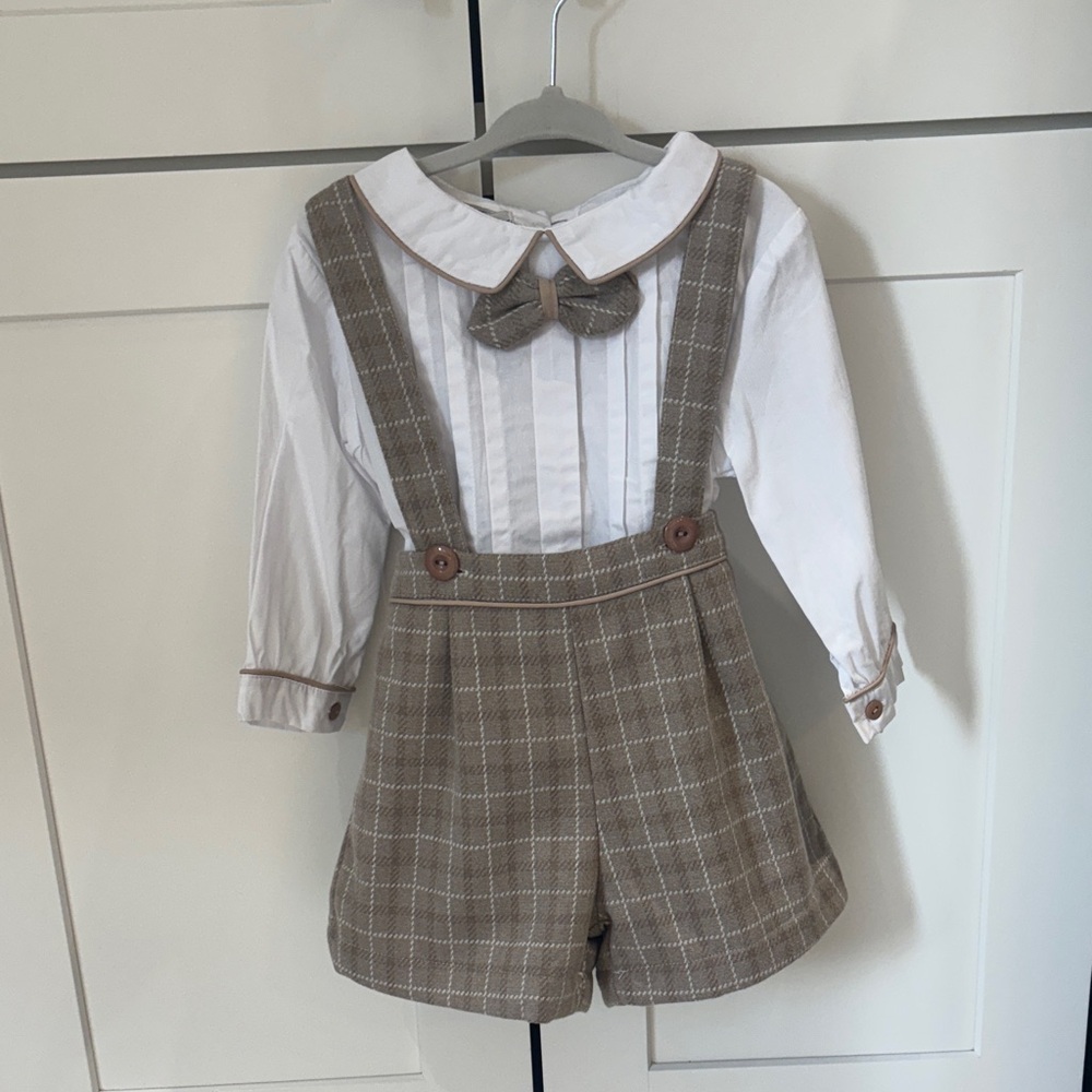 Little Boy Plaid Matching Set with Bow Tie